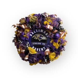 Baltimore Ravens Deluxe Football Wreath – Handmade XL Mesh